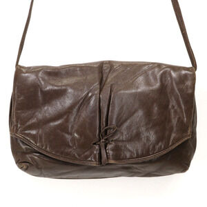 Vtg JH Handbag Women S Puffy Brown Leather Pleats Bow Snap Flap Shoulder Bag